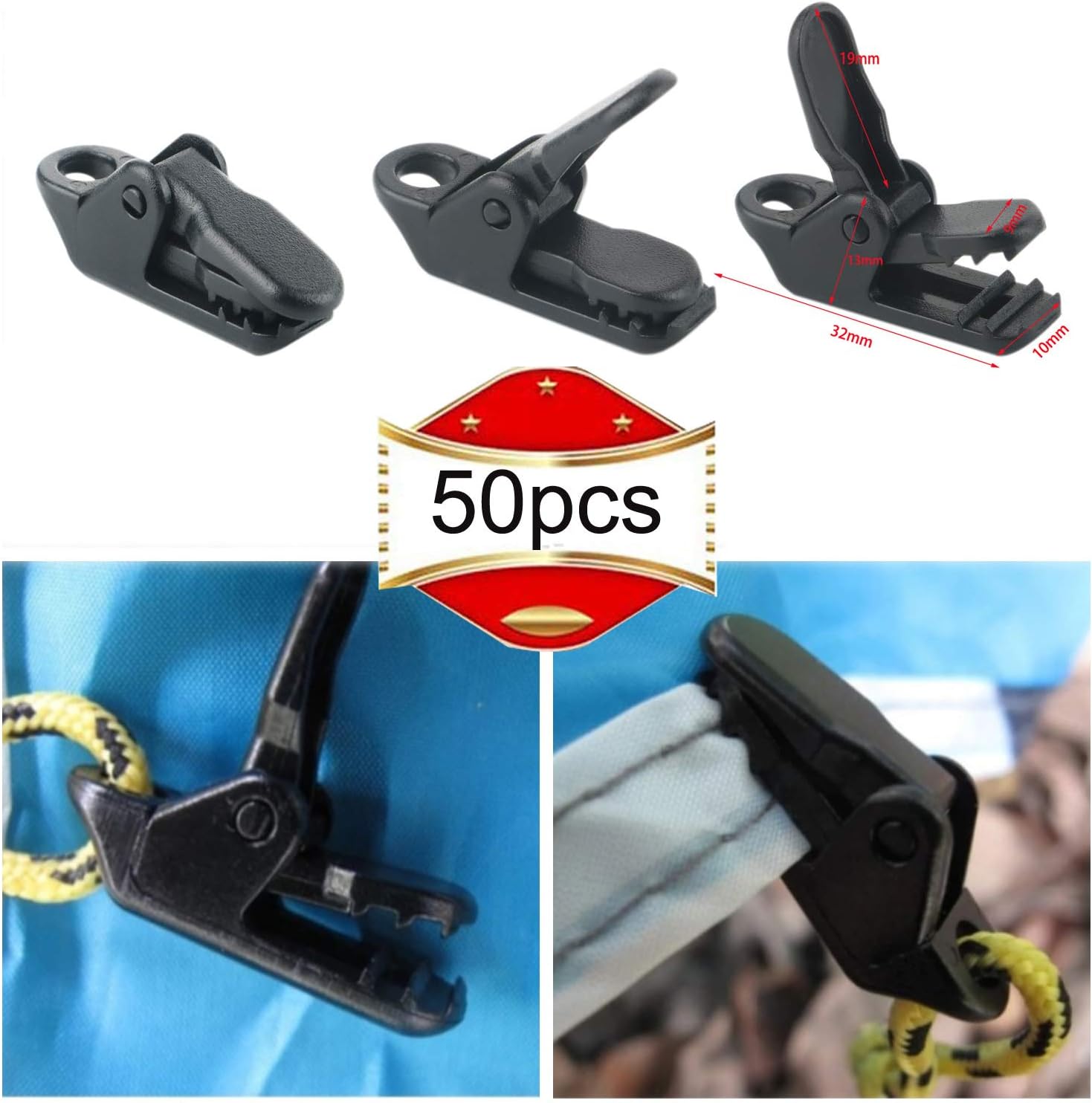 RUNCCIYUN 50Pcs Tarp Clips Windproof Awning Clamp Grip Tent Clips