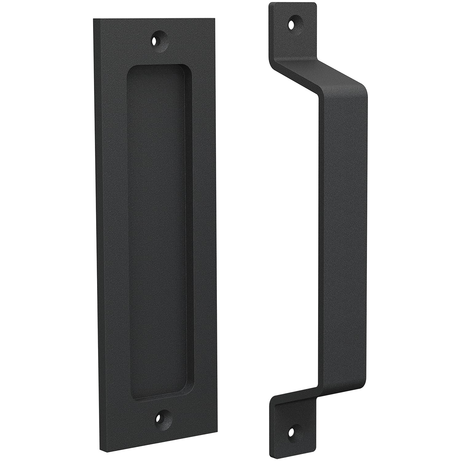 Tibres Barn Door Handle and Pull - Recessed Door Handle for Sliding Barn Door - Pull and Flush Door Handle Set - Rustic Farmhouse Style - Flush Mount - Black - Set of 1