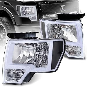 Extrordinary Living Headlight Assembly Direct Replacement Headlamp Compatible with Ford F150 Retrofit White Housing Head Light Lights New 2009 2010 2011 2012 2013 2014 Smoke Amber (WHITE SMOKE)