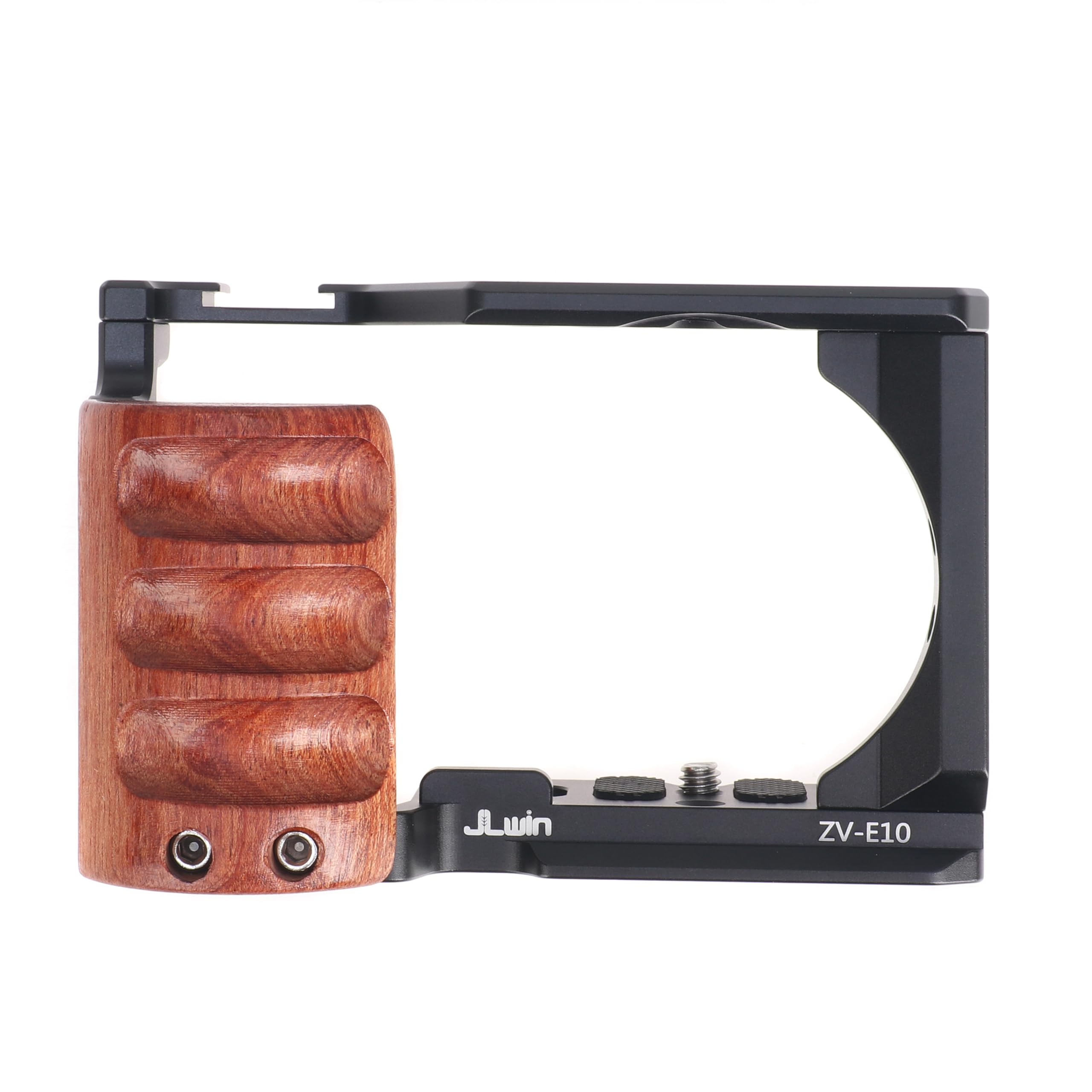Hersmay ZV-E10 Camera Cage with Wooden Side Handle Quick Release Plate Cage Rig Kit Protective for Sony ZV-E10 DSLR Camera