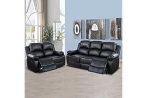 A Ainehome Luxury Recliner Sofa Living Room Set Reclining Couch Sofa Chair Loveseat Living Room Furniture Sets(A-Black Leather, Sofa+Loveseat)