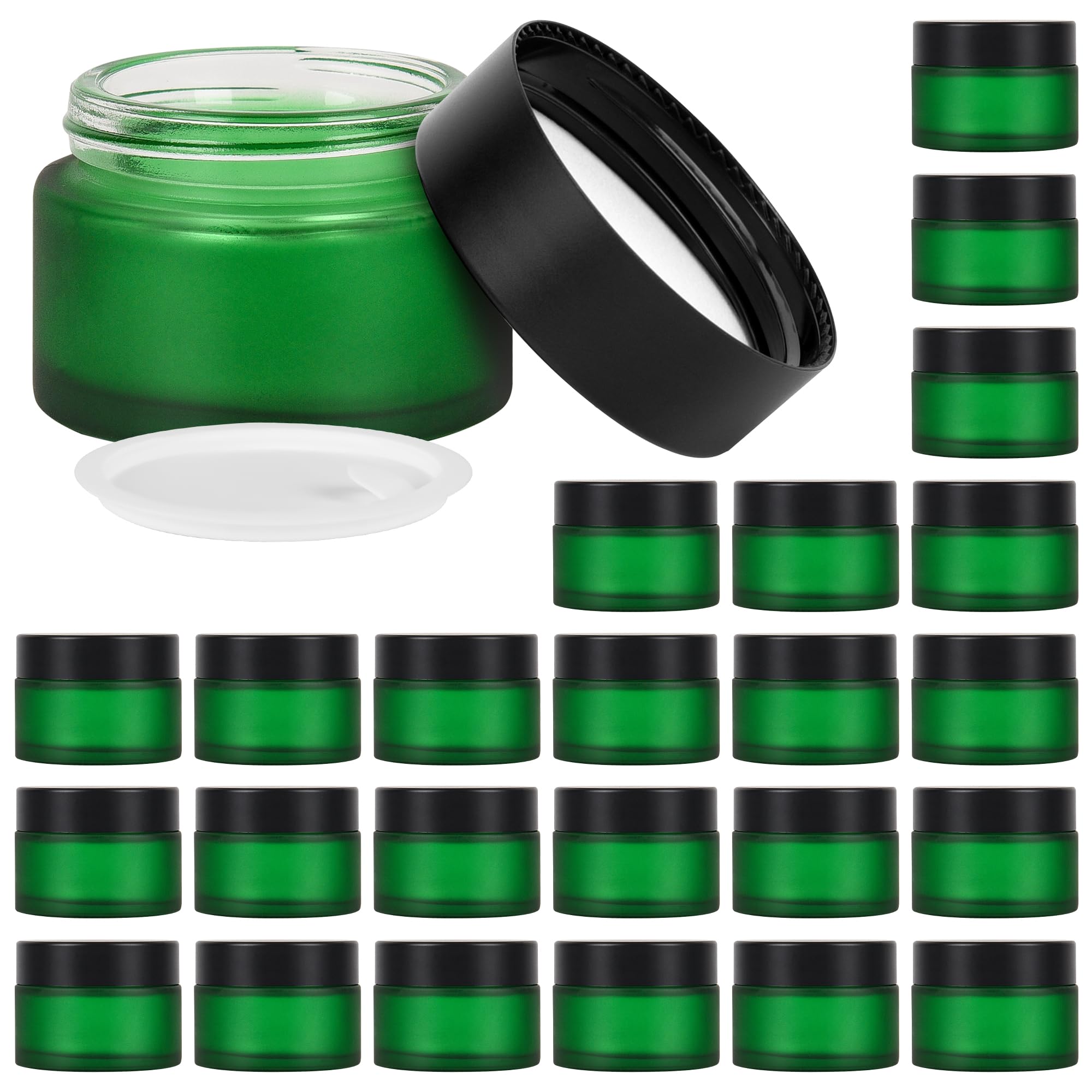 Photo 1 of 1 oz Glass Jars with Lids, Empty Cosmetic Jars, Airtight Containers with Inner Seal for Creams, Balms, Ointments, DIY Crafts, Salves (24 Pack, Green Frosted)
