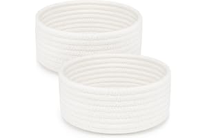 ABenkle 2 Pack Small Baskets, Cotton Rope Woven Basket, Cute Mini Tiny Storage Baskets, Decorative Boho Basket for Nursery Living Room Bedroom Shelf, Empty Gift Baskets for Mother's Day - White