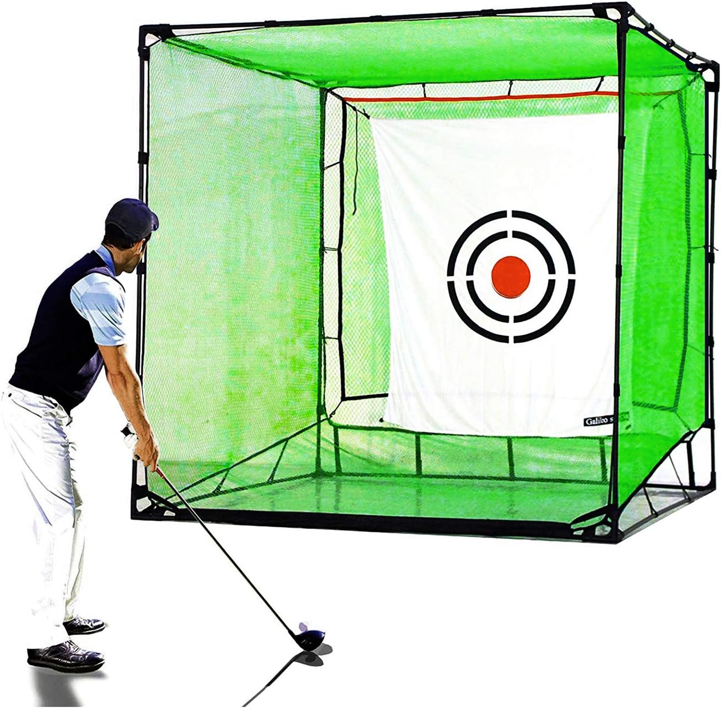 Galileo Golf Net Hitting Cage Practice Driving Net Indoor&Outdoor High Impact Double Back Stop with Target Training Aids Automatic Ball Return Net for Backyard