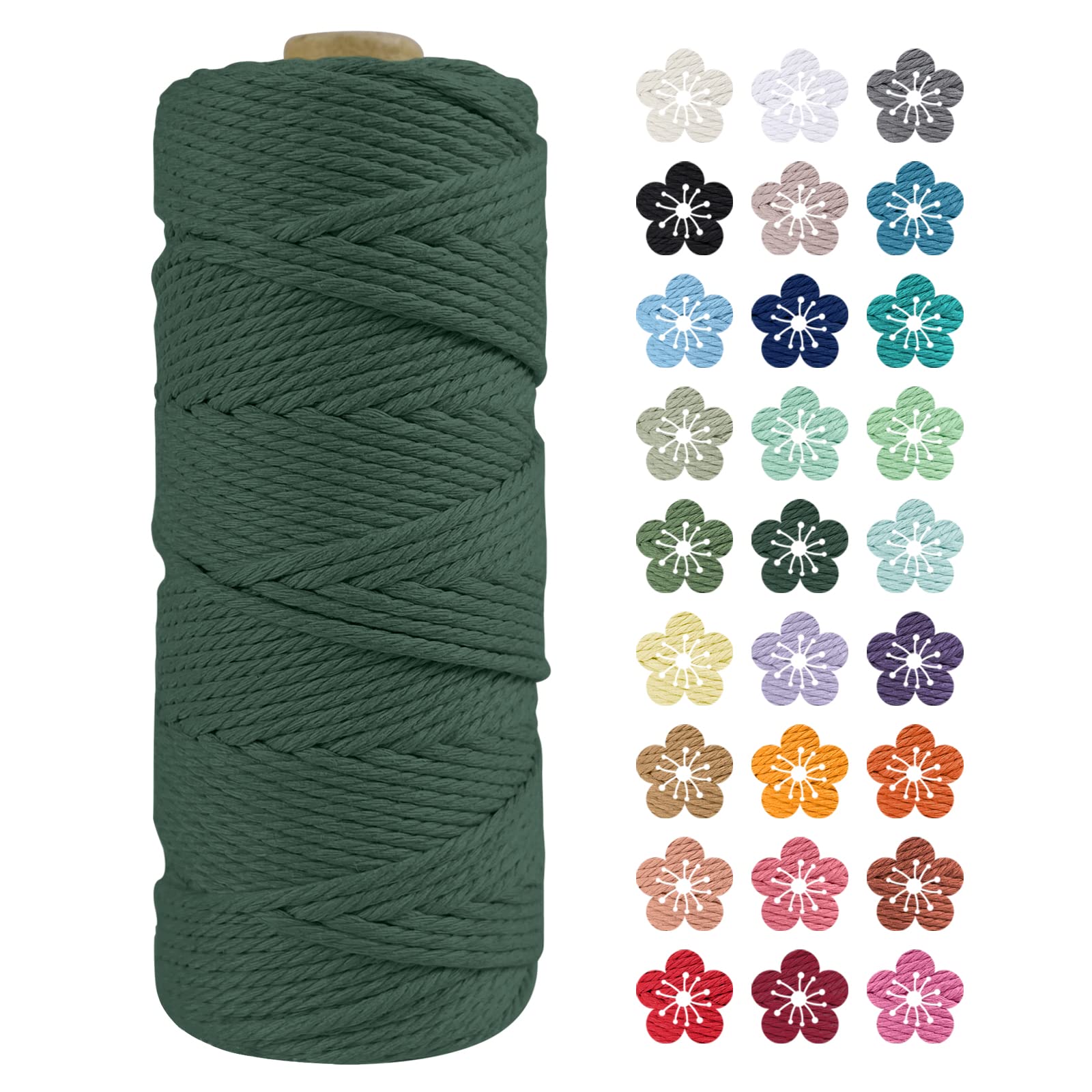 LEREATI Macrame Cord 2mm x 100m, Thick Macrame Rope Natural Cotton Rope Craft String, 3 Strand Twisted Cotton Cord Yarn for DIY Plant Hanger, Wall Hanging, Christmas Decoration (Dark green)