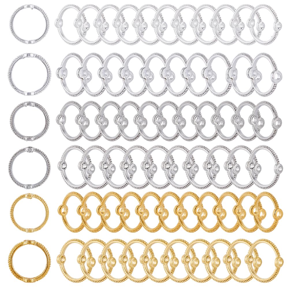 SOFPLATE 1 Box 240Pcs 6 Styles Round Bead Frame Circle Beads Frame Hollow Colorful Alloy Ring Double Hole Spacer Loose Bead Connectors for Jewelry Making Charms Bracelets Lanyards Supplies DIY Craft