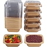 JAYEEY 18OZ Disposable Kraft paper bowls with lids,Food containers Soup Bowls Party Supplies Treat Bowls 50 PACK