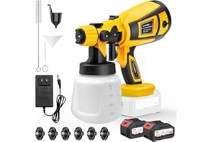 AVCNUJ Paint Sprayer, 650W Cordless with 2 X 4.0mAh 21V Battery, 6 Nozzles & 3 Spray Modes, 1000ml Container, Copper Motor Paint Sprayer Gun for House Painting Fence Cabinets Wall