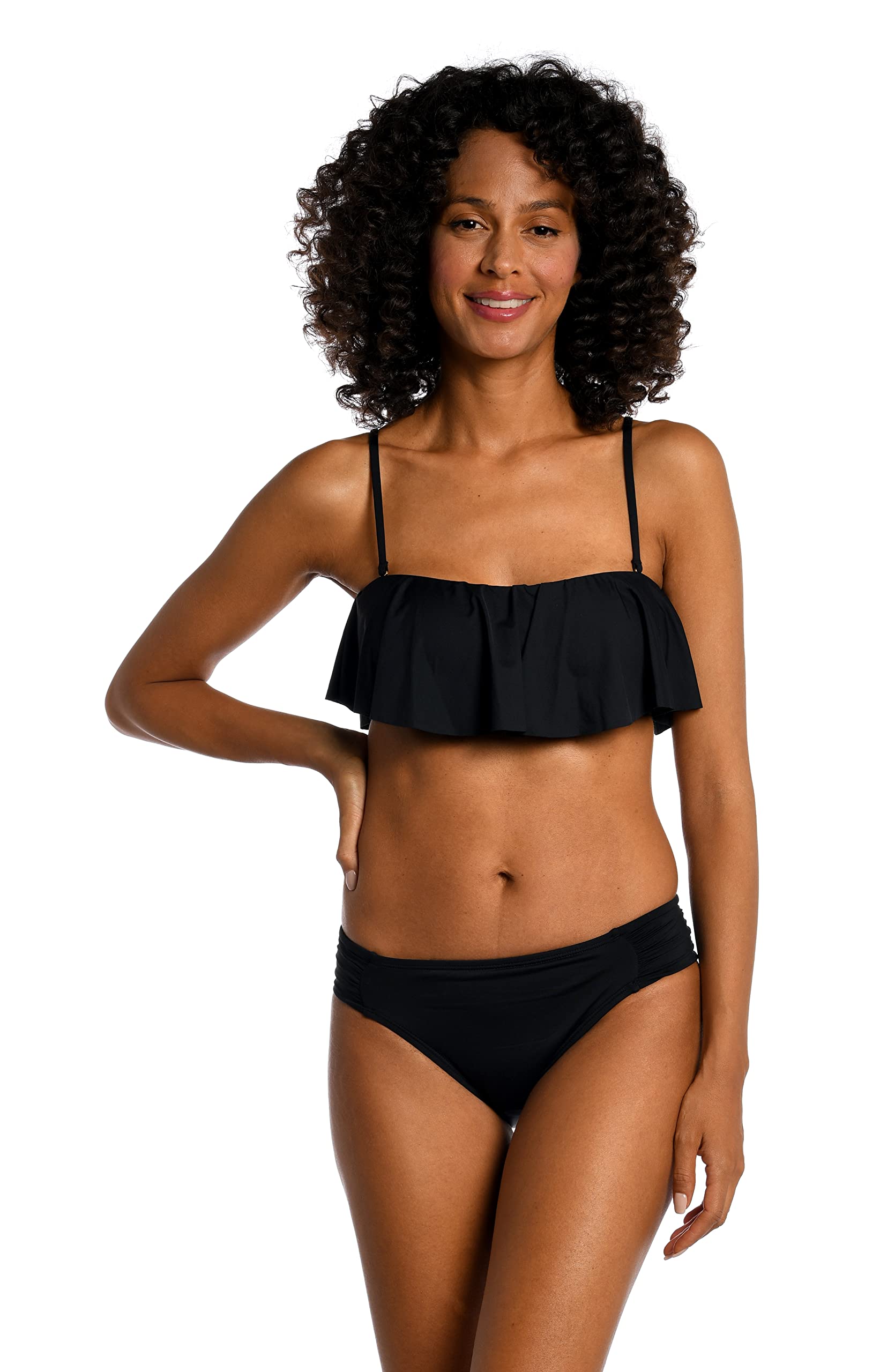 La Blanca Women’s Island Goddess Ruffle Bandeau Bikini Swimsuit Top, Black, 12