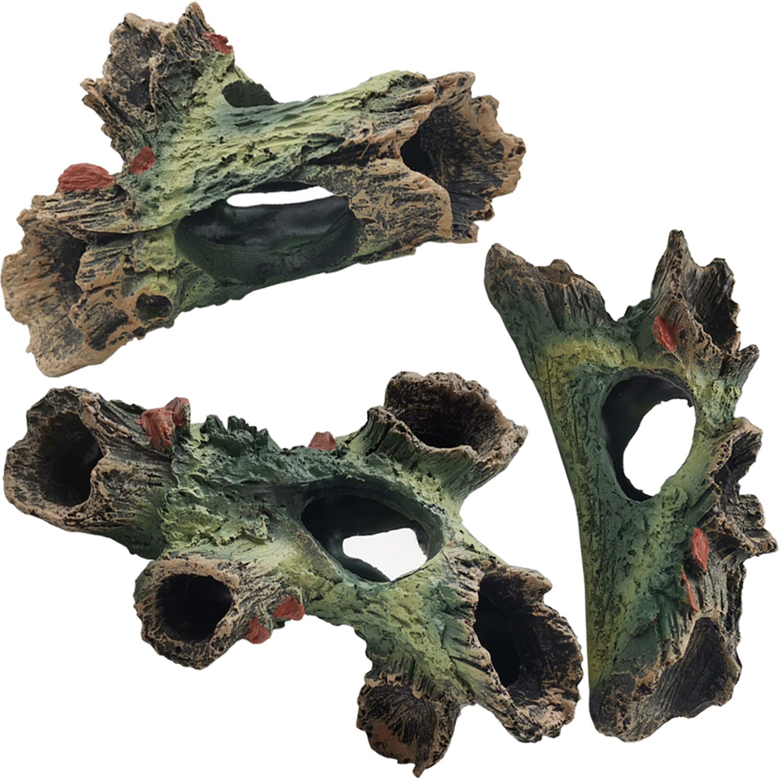 Photo 1 of TIHOOD 3PCS Decaying Trunk Aquarium, Betta Fish Ornament, Freshwater Decoration - Resin Log With Holes and Caves for Fish Tank