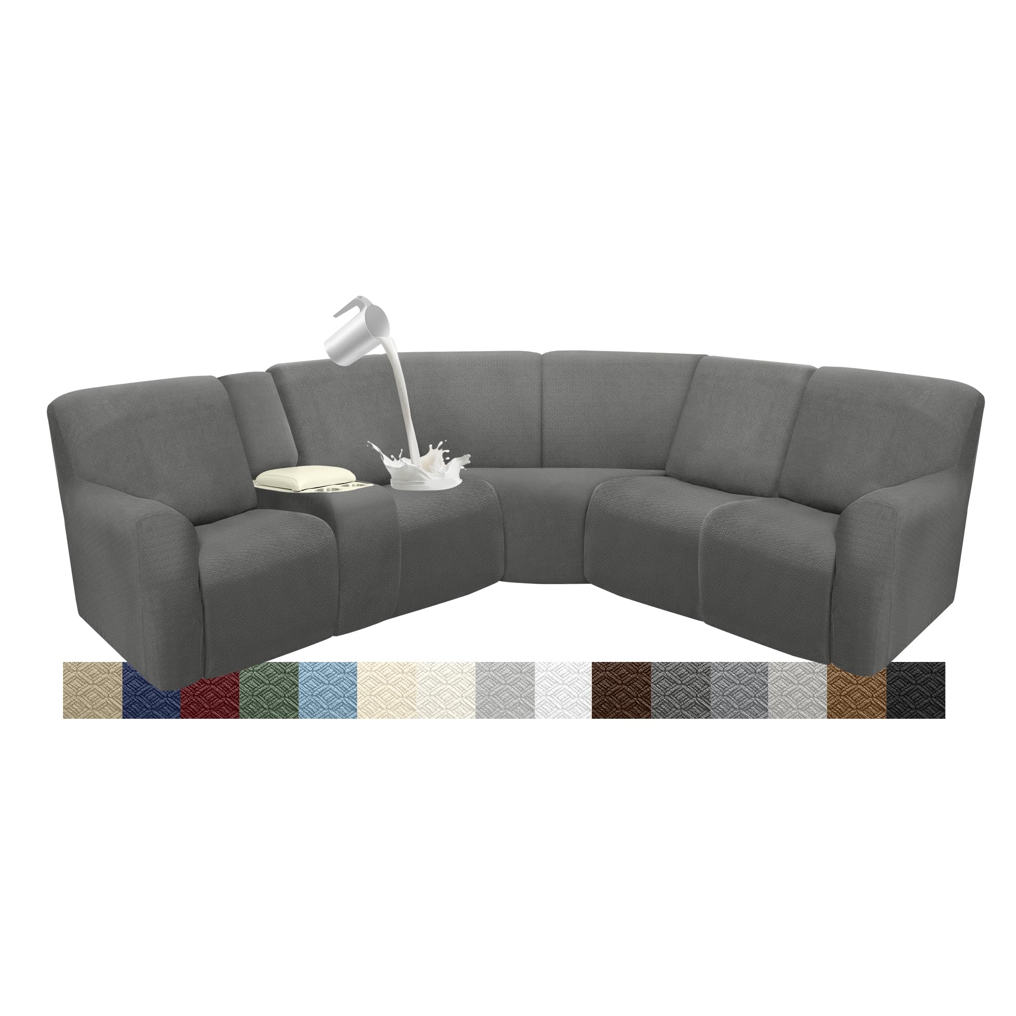 Photo 1 of ROFASVCO Waterproof Reclining Sectional Couch Covers Washable L Shaped Couch Cover for Sectionals Recliner Sofa Covers Stretch Corner Recliner Slipcovers(5 Seater 1 Console Cover, Dark Gray)