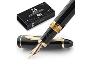 Wordsworth & Black Majesti Fountain Pen-(Black), Luxury Case, Gold Finish; 18K Gilded Medium Nib- Ink Cartridges, Refillable Ink Converter-Calligraphy Pen-Best Business Gift Set for Men & Women