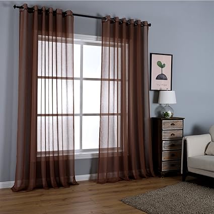 Amazon Com Dreaming Casa Solid Sheer Curtains Draperies Chocolate