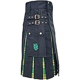 Modern Utility Kilts-Men's Scottish Plus Size Hybrid Black Cotton & Acrylic Wool Tartan Utility Kilts for Men