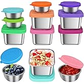 LETAAKA 12 Pack Stainless Steel Snack Containers for Kids, 6oz & 1.6oz Leakproof Snack Salad Dressing Containers with Easy-Open Silicone Lids, Reusable Lunch Box Containers for Office & Travel