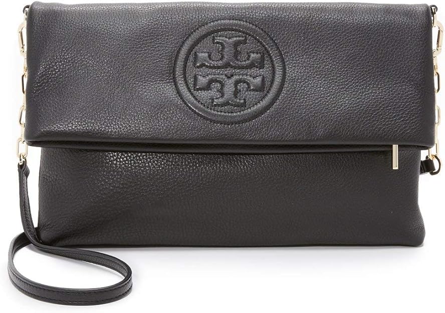 Tory Burch Bombe FoldOver Clutch Bag Black Handbags