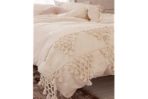 IOWER Ivory Duvet Cover King Boho Cotton Tassel Bedspreads Comforter Quilt Cover,96"x104"