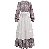 Nuoqi Prairie Dress Women Pioneer Dress Long Adult Colonial Costume with Apron Brown