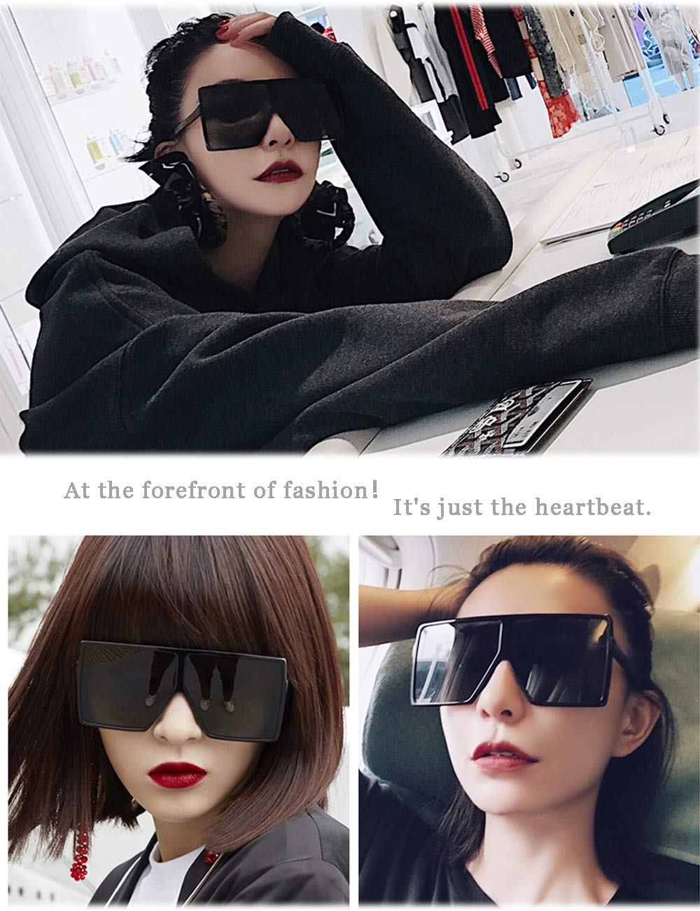 MYSNKU Fashion Square Large Frame Sunglasses Men and Women Eyewear UV400 Black Driving (T36-Black, 65)