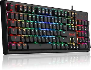 Redragon K578 Mechanical Gaming Keyboard Wired USB RGB LED Backlit 104 Keys Mechanical Gamers Keyboard for Computer PC Laptop Quiet Cherry Brown Switches Equivalent