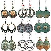 12 Pairs Vintage Geometric Druse Crystal Drop Dangle Earrings Ethnic Style Vintage Boho Jewelry Waterdrop Earrings Jewelry Set for Women