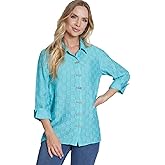 MULTIPLES Women's Turn-up Cuff Three Quarters Sleeves Button Front High-Low Shirt