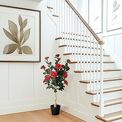3FT Artificial Camellia Tree, 2 Pack Fake Camellia