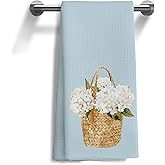 WOOGCHEIR Blue Hydrangea Kitchen Towels,Hydrangea Flower Basket Hand Towels Decor for Bathroom Kitchen,Gift for Hydrangea Lovers,Farmhouse Decoration Hand Towels ,16x24 Inch
