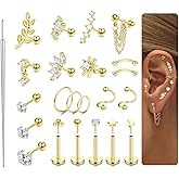 ORAZIO 16 Gauge Cartilage Earrings for Women-Hypoallergenic Surgical Stainless Steel Tragus Earring Set Threadless Flat Back Earrings Push in Nose Studs Daith Conch Tragus Helix Piercing Jewelry
