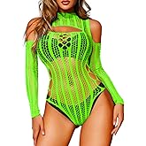 ChiaoLezhee Sheer Fishnet Bodysuit, Rave Club Outfit, Fit 0-18, Lace Wear Dancer Cutout Mesh Dancewear Glow Festival Top Plus