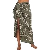 Back From Bali Womens Print Sarong Coverup Swimsuit Pareo with Boho Fringe & Coconut Clip - Wrap Skirt or Beach Shawl