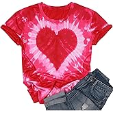 Women's Tie-Dye Heart Graphic T-Shirt - Valentine's Short Sleeve Top, Lover's Gift Casual Tee