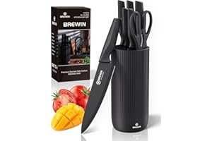 Knife Set, Brewin Kitchen Knife Set, Knives Set for Kitchen, Universal Knife Block, Utility Knife Block Set, Kitchen Essentials, New Home Essentials, Apartment Essentials, Dishwasher Safe