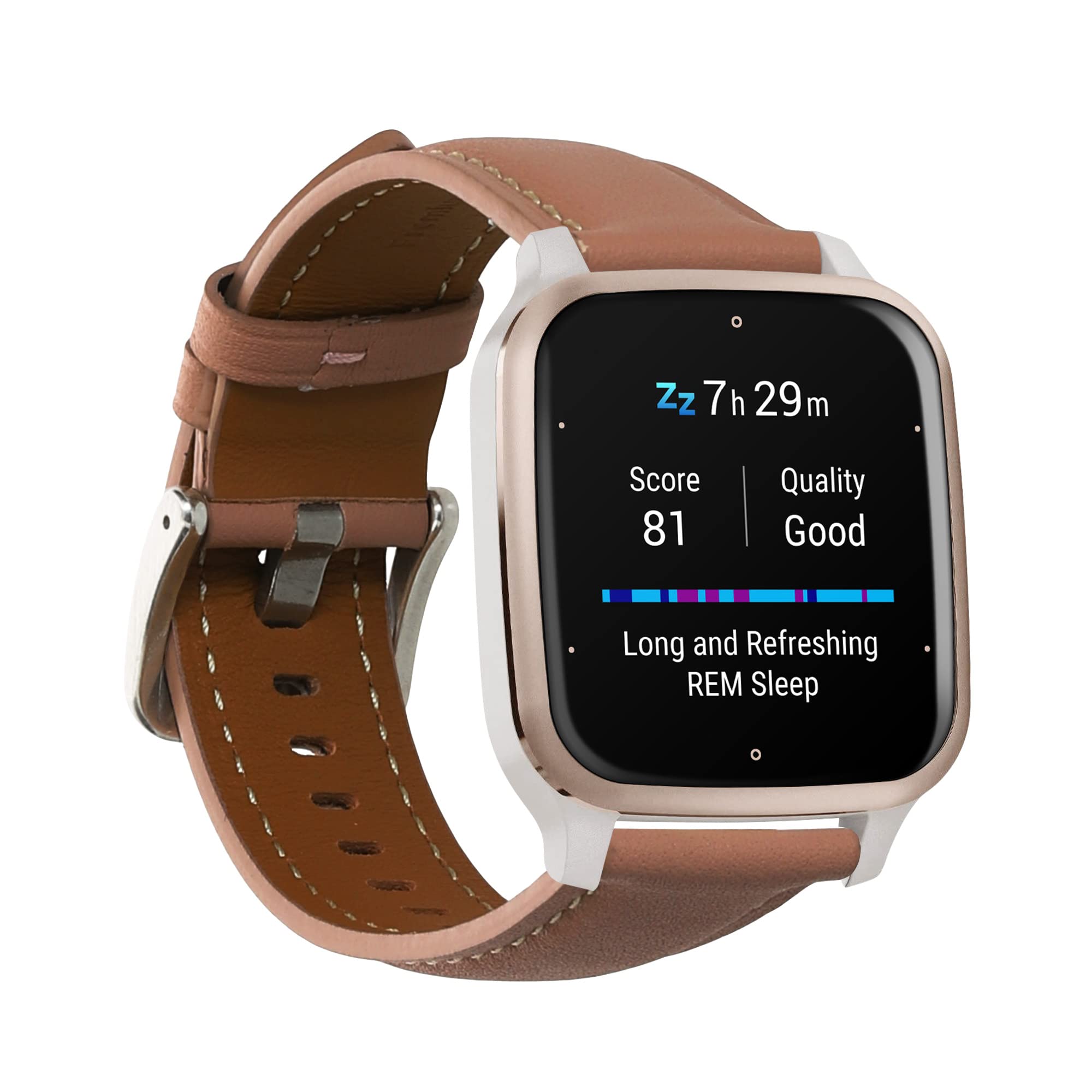kwmobile Real Leather Watch Strap Compatible with Garmin Venu Sq 2 Music/Sq 2 / Vivoactive 6 / Vivoactive 5 - Fitness Tracker Replacement Sports Wristband with Clasp