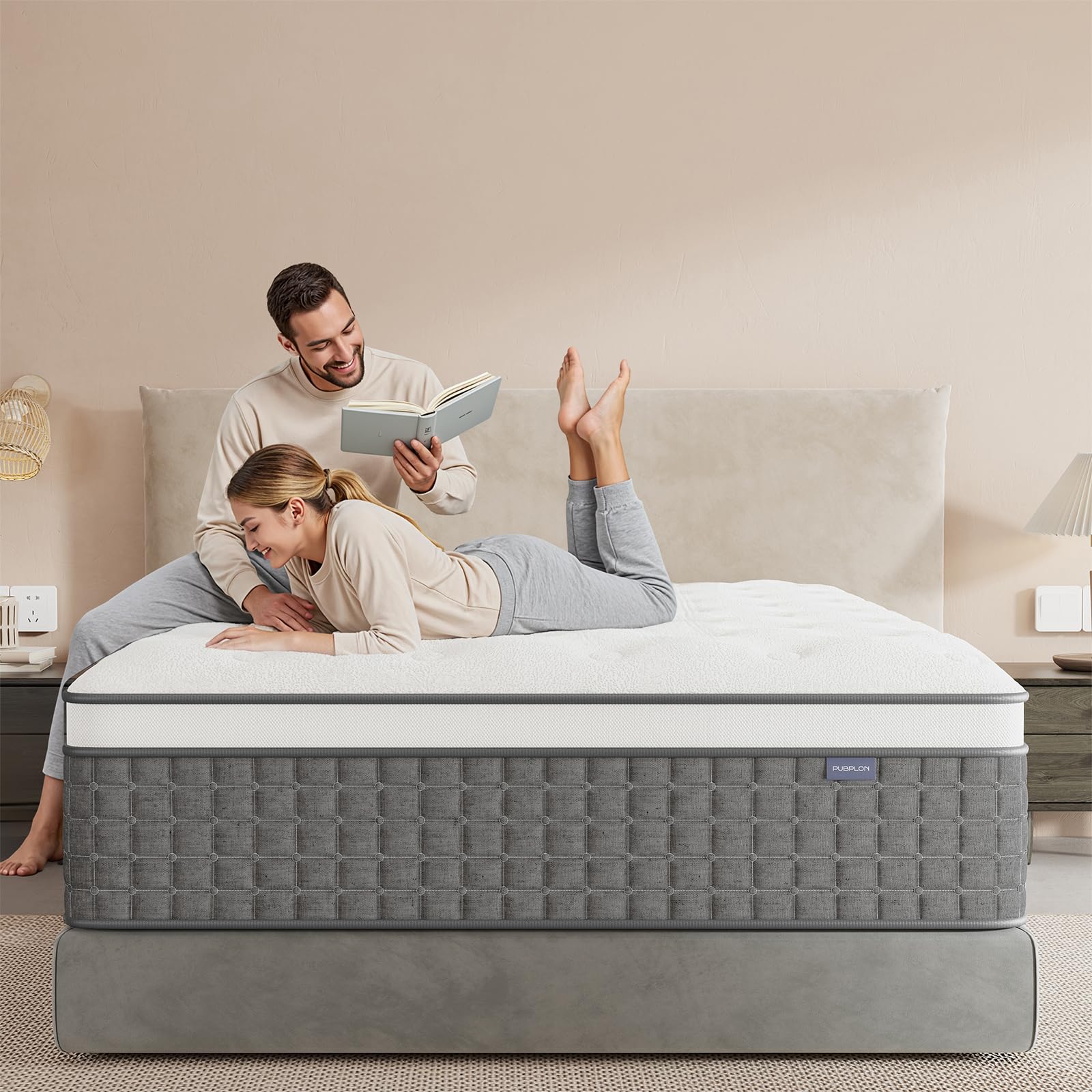 PUBPLON Mattress Twin Size, Medium Firm 10 Inch Mattress with Extra Lumbar & Shoulder Support, Hybrid Mattresses with Gel Memory Foam Pain Relief - Fiberglass Free - No Odor - 365 Night Trial Image
