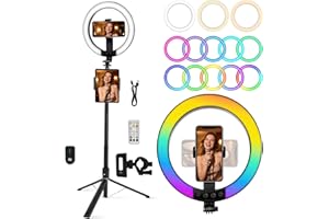 Kalofaye 10" Ring Light with Stand 74'' Tall & Phone Holder,RGB Full Color Modes Selfie Light with Extendable Tripod Stand,iPad Holder, Remote for iPhone & Android,YouTube, Makeup,TIKTok, Vlogging