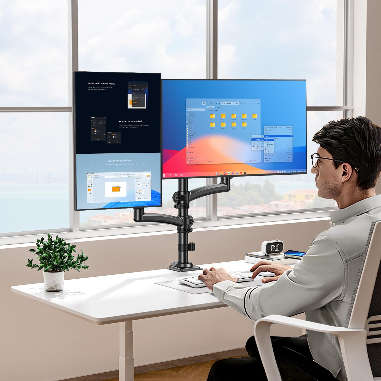 ELIVED Monitor Halterung 2 Monitore für 13-32" Bildschirme, Monitor Arm hält 2-10 kg Monitor mit VESA 75/100mm, Höhenverstellbare Dual Monitorarm mit Neigbar, Schwenkbar, Drehbar, EV6034B 9