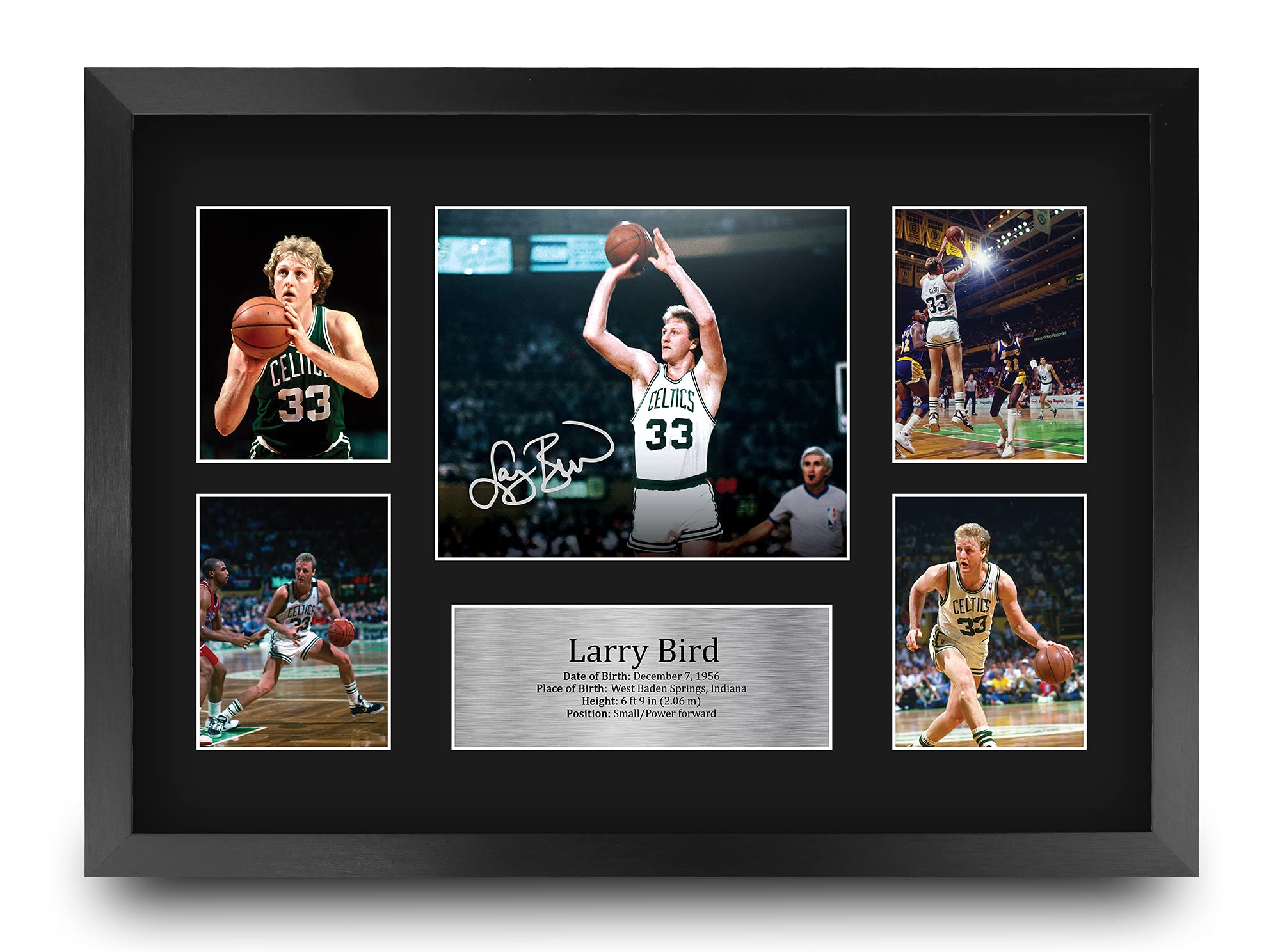 HWC Trading FR A3 Larry Bird Celtics Gifts Printed Signed Autograph Presentation Display for Basketball Memorabilia Fans - A3 Framed