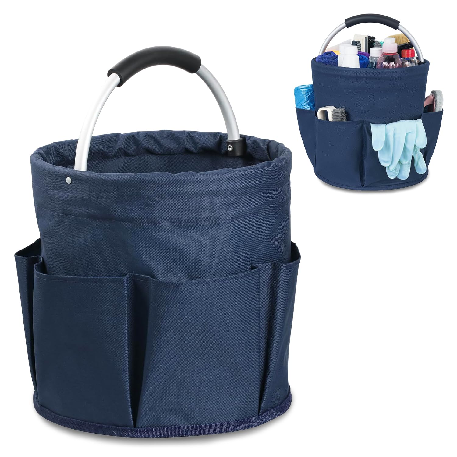 Esteopt Cleaning Caddy with Handle,Tool Bag with Handle,Cleaning Caddy Organiser,17L Bucket Tool Organizer Bag,Collapsible Garden Small Tools Bag,cleaning hamper basket,Multi pocket Craft (Blue)