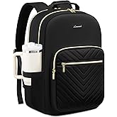 LOVEVOOK Laptop Backpack for Women with Giant Tumbler Holder 15.6 inch,Designer Travel Backpack Laptop Bag College Backpack,Quilted Work Nurse Teacher Backpack Purse Computer Bag Casual Daypack, Black