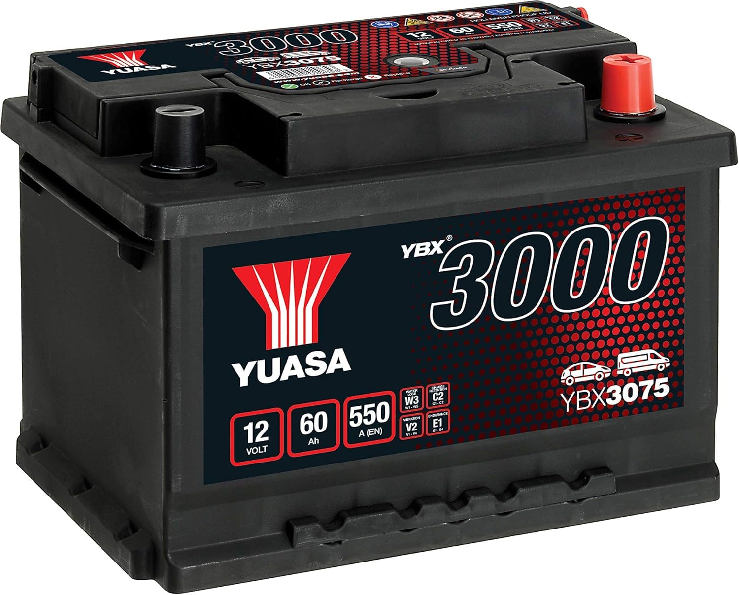Yuasa YBX3075 12V 60Ah 550CCA Sealed Maintenance Free Car Battery