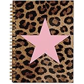 WXHUM Preppy Cheetah Leopard Notebook Journal Gifts for Women Teen Girls School Supplies College, Retro Leopard Print Pink Star Aesthetic Notebooks Journals for Work Office School Note Taking, 5.5x8.3