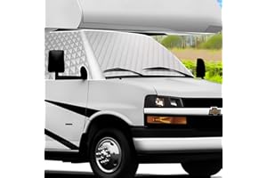 D-Lumina RV Windshield Cover for Chevy 2001-2024 Motorhome, RV Windshield Window Snow Cover for Ice and Snow RV Front Window Sunshade Cover Block UV Ray Heat, RV Accessories with Mirror Cutouts Silver
