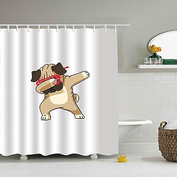 Amazon Com Qilrocm Shower Curtain Set Dabbing Pug Bath Curtain