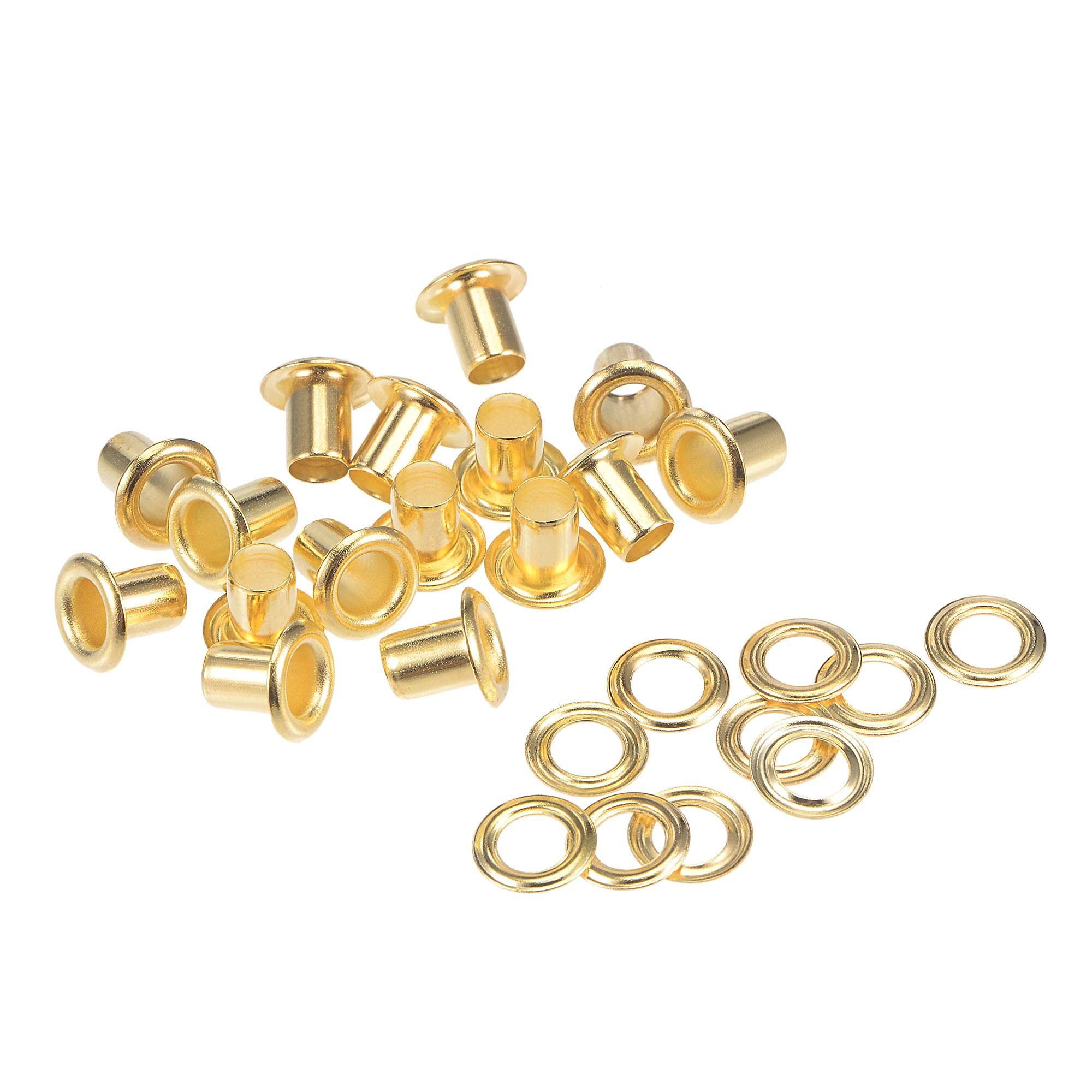 sourcing map Grommets Eyelets with Washers Kit, 8 x 4 x 7mm Copper Grommet Chrome Plated for DIY or Craft Projects Brass Tone 100 Set