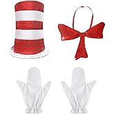 Degpum Hat Costume Accessory Kit Include a sequin tie,a pair of gloves,a red and white striped hat