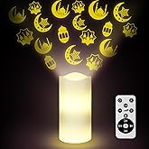 Baquler Ramadan Flameless Candles Projector Light Eid Mubarak LED Candle Battery Operated Star Moon Night Light with Remote and Timer Eid Mubarak Electric Gifts Ramadan Decoration for Home Room Decor