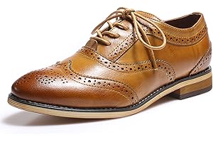 Mona flying Women's Leather Perforated Lace-up Oxfords Brogue Wingtip Derby Shoes for ladis Women