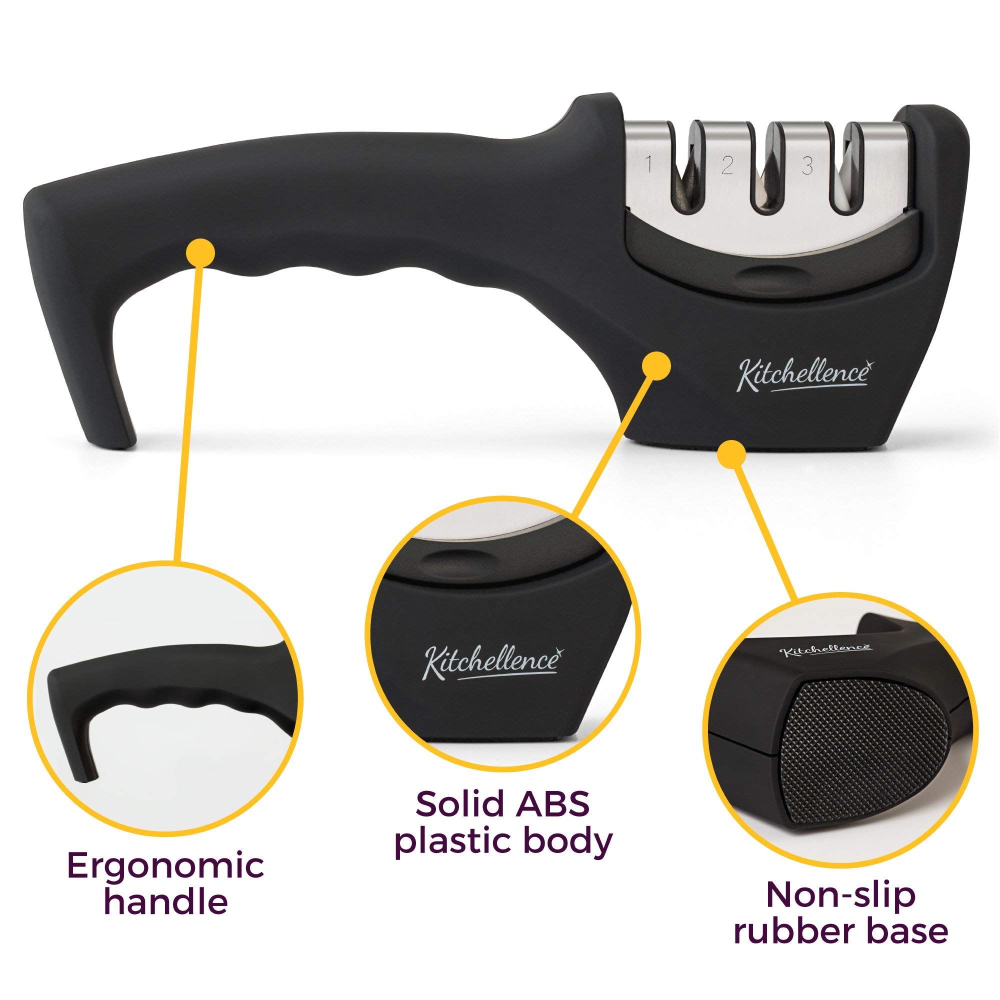 Kitchen Knife Sharpener - 3-Stage Knife Sharpening Tool Helps Repair, Restore and Polish Blades - Cut-Resistant Glove Included