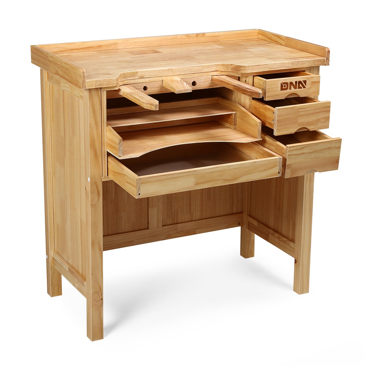 Photo 1 of [1 of 2 boxes] DNA MOTORING Heavy Duty Wood Workbench, Wooden Workbench with 5 Drawers for Workshop, Garage, W/Adjustable Handle, TOOLS-00524